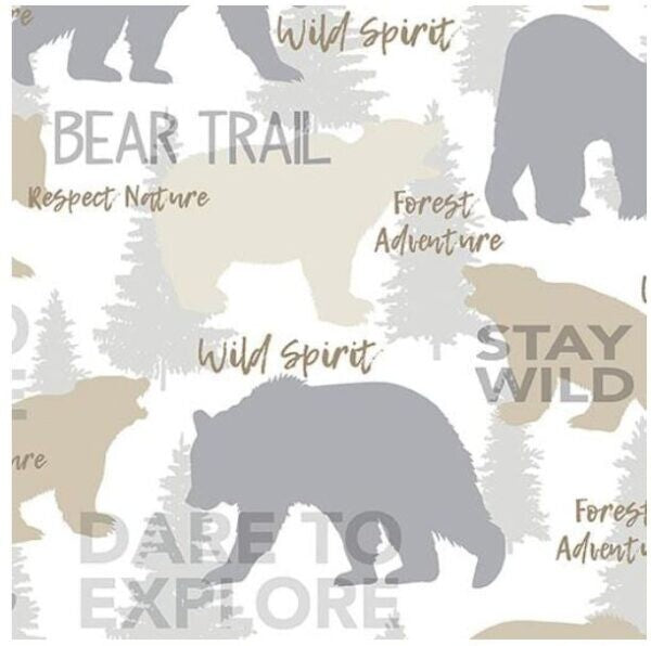 Moose Creek Lodge Bear Trail Cream Cotton Fabric