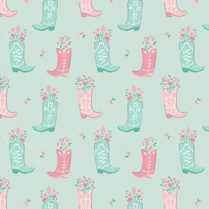 Boots in Bloom Light Aqua Flannel Fabric