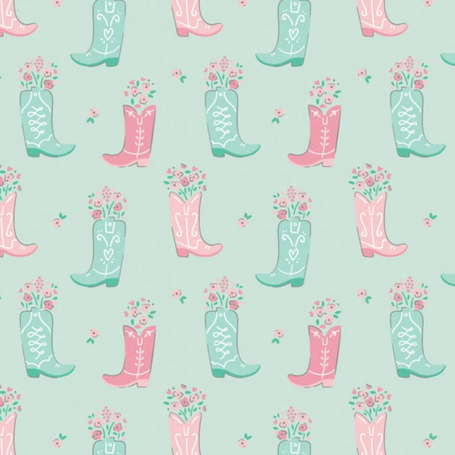 Boots in Bloom Light Aqua Flannel Fabric