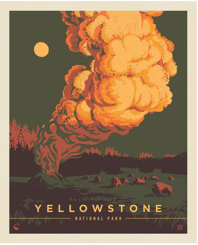 National Parks Poster Panel Yellowstone Cotton Fabric