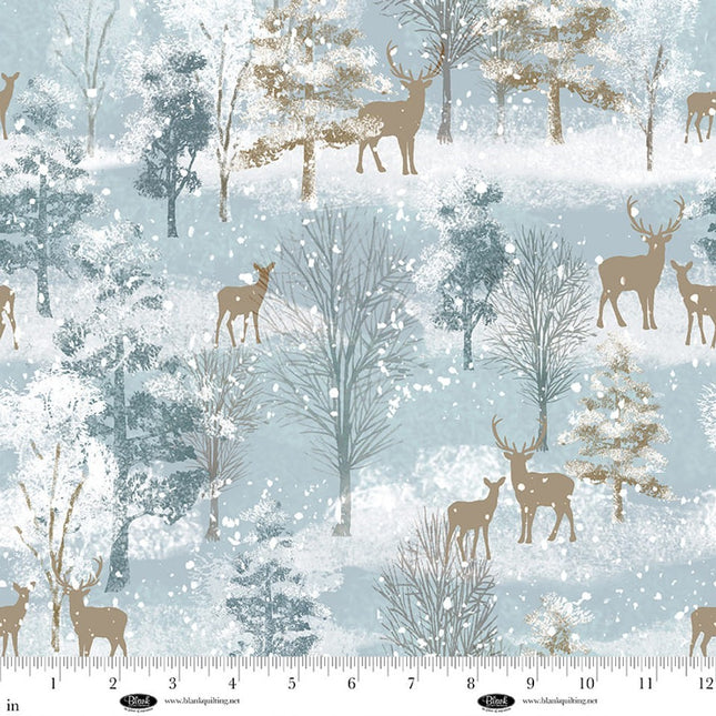 Curtain Valance - Winter Whispers Deer Light Blue Cotton