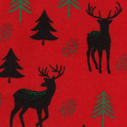 Woodland Deer and Trees - Red Flannel Fabric
