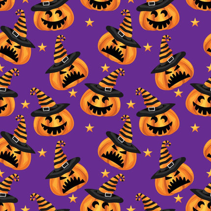 Mischievous Pumpkins Allover- Purple Cotton Fabric