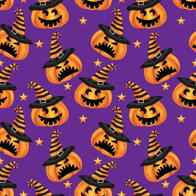 Mischievous Pumpkins Allover- Purple Cotton Fabric