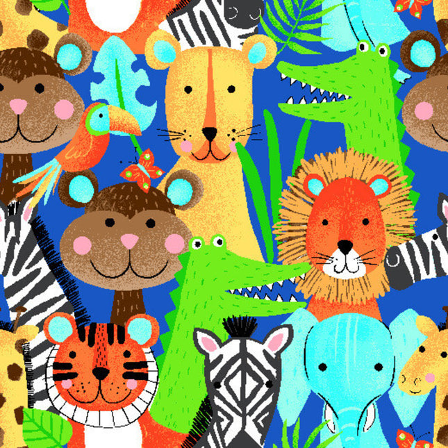 Safari Animals Multi Flannel Fabric