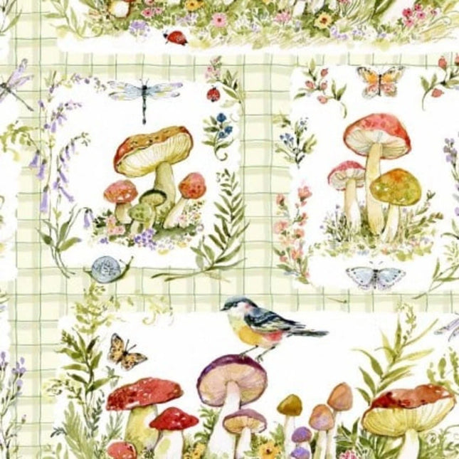 Intriguing Mushrooms Mushroom Patched Cotton Fabric