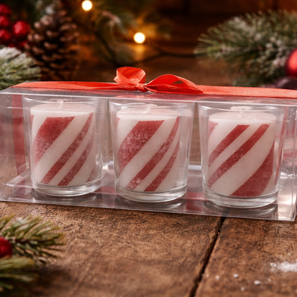 Holiday Style 3 Pack Candy Cane Votives Candles