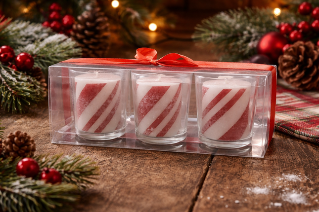 Holiday Style 3 Pack Candy Cane Votives Candles