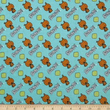 Scooby-Doo Chibi Dog Tag Teal Cotton Fabric