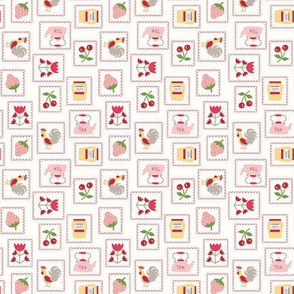 Cook Book Stamps Red Cotton Fabric