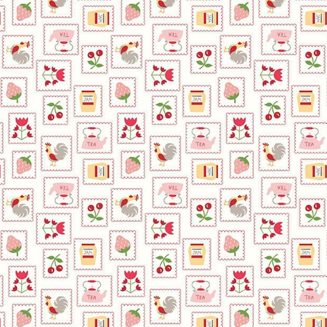 Cook Book Stamps Red Cotton Fabric