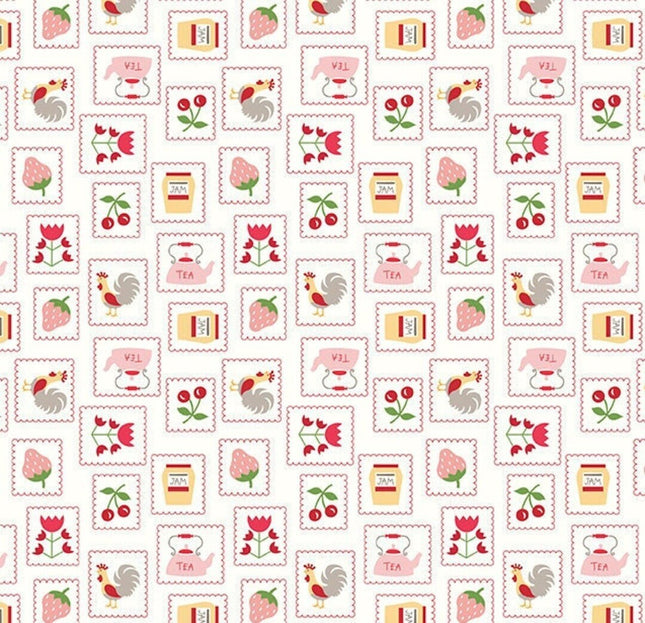Cook Book Stamps Red Cotton Fabric
