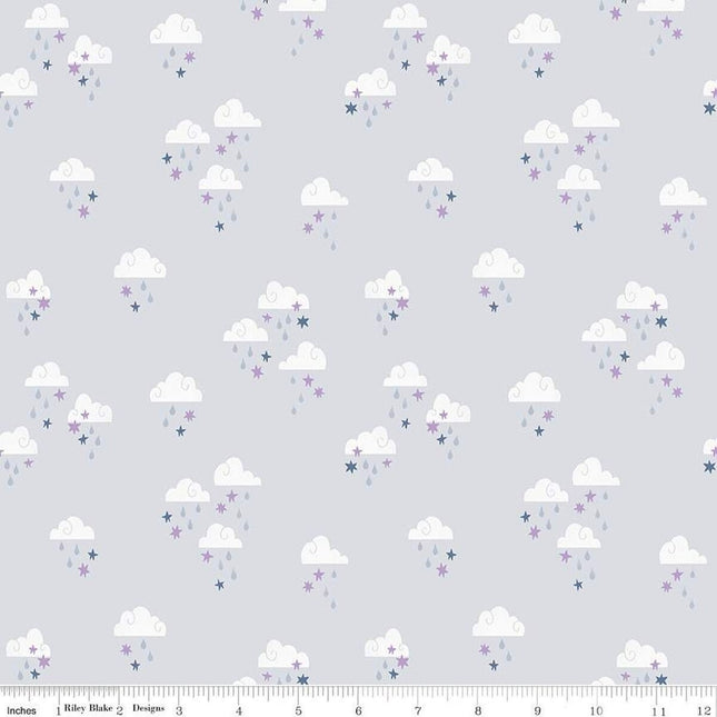 Twinkle Little Star Dream Skies Gray Cotton Fabric