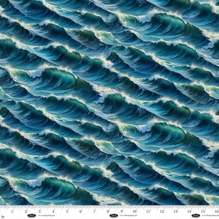 Wilderness Song Waves Blue Cotton Fabric