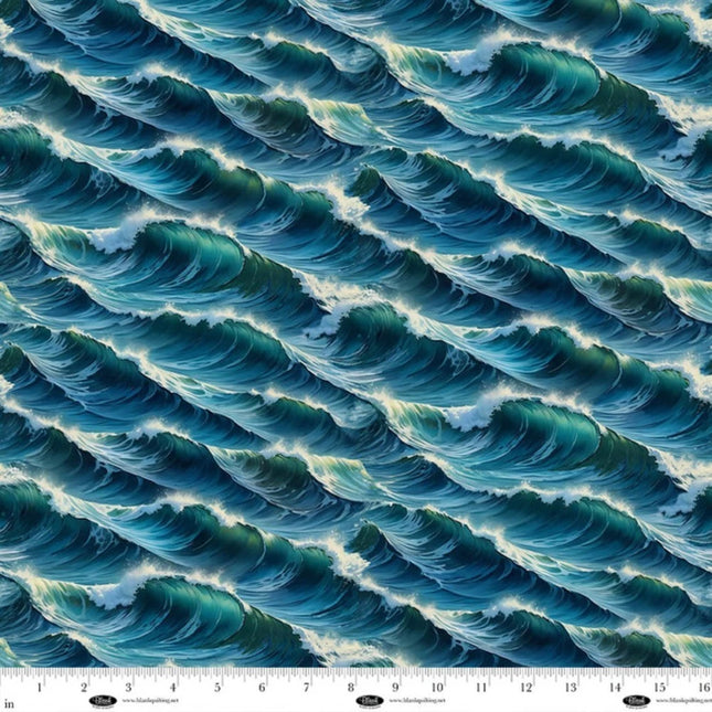 Wilderness Song Waves Blue Cotton Fabric