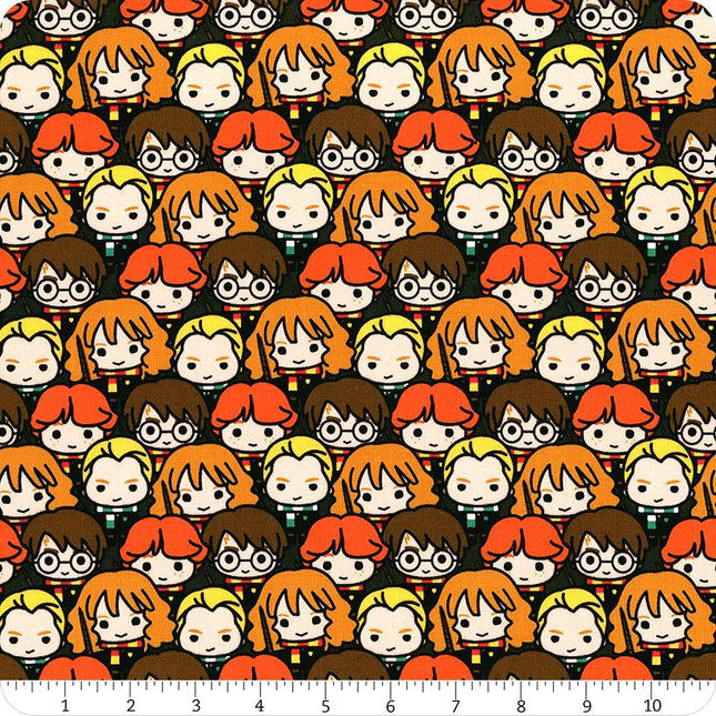 Harry Potter Kawaii Characters Stacked Cotton Fabric Curtain