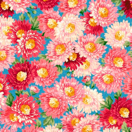 Vintage Blooms Packed Floral Dark Blue Cotton Fabric