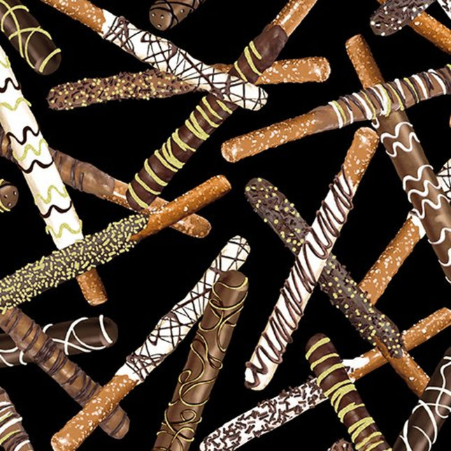 Chocolicious Chocolate Pretzel Rod Black Cotton Fabric