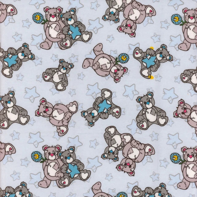 Teddy Star - Sky Flannel Fabric