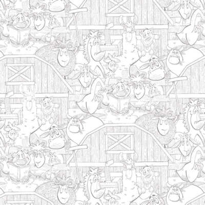 Farmland Tails White Outline Cotton Fabric