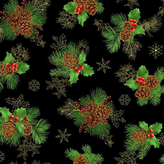 Pinecone Berry Bouquet Tossed Cotton Fabric