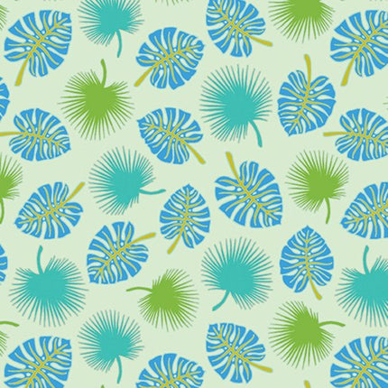 Rooville Palm Fronds Turquoise Cotton Fabric