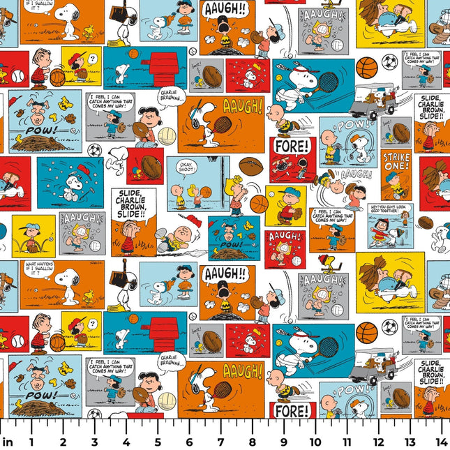 Peanuts Charlie Brown & Friends Sports Comic Cotton Fabric
