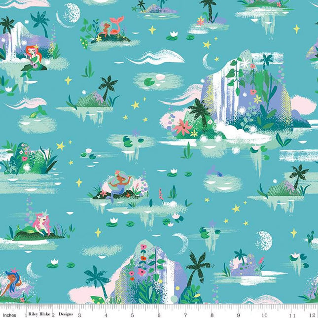 Forever Neverland Mermaid Lagoon Peacock Cotton Fabric
