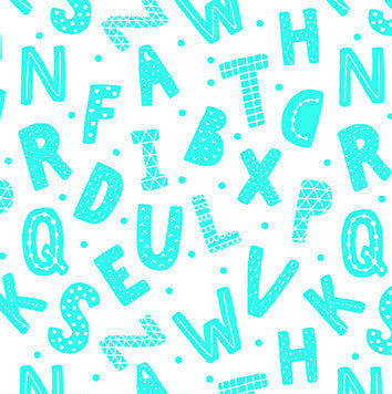 Letter Turquoise Flannel Fabric