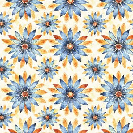 Midnight Bloom Geo Floral Blue Cotton Fabric