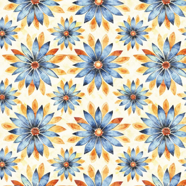 Midnight Bloom Geo Floral Blue Cotton Fabric