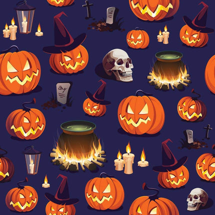 Haunted Halloween Allover - Blue Cotton Fabric
