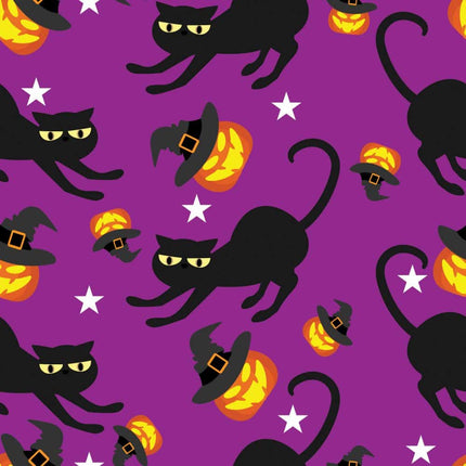 Black Cat Allover - Purple Cotton Fabric