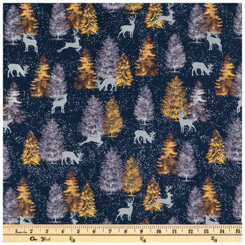 Metallic Christmas Trees Calico Cotton Fabric