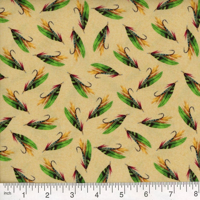 Fly Fishing Fly Time Tan Cotton Fabric
