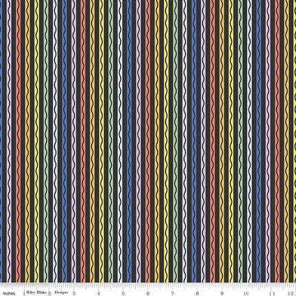New Box of Crayons Stripe Black Cotton Fabric