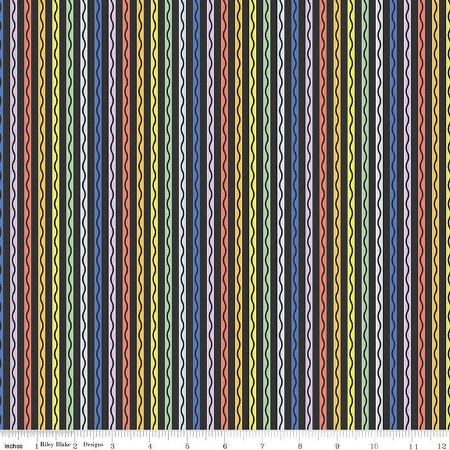 New Box of Crayons Stripe Black Cotton Fabric