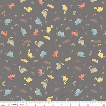 Dinos Grey Flannel Fabric