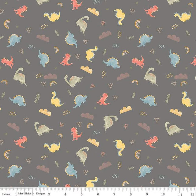 Dinos Grey Flannel Fabric