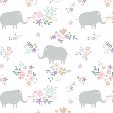 Soft Elephant Floral Flannel Fabric