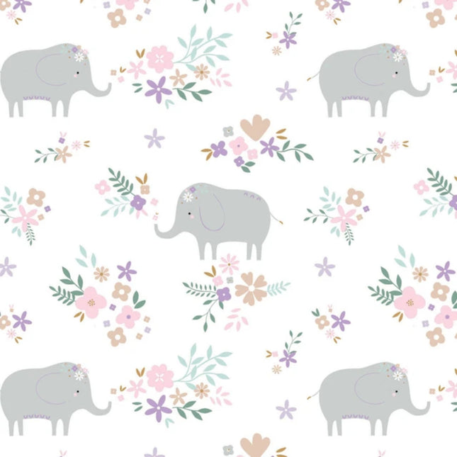 Soft Elephant Floral Flannel Fabric