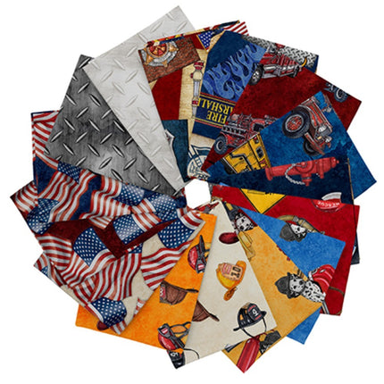 15 Fat Quarters - Assorted American Heroes Firefighter Fat Quarter Bundle