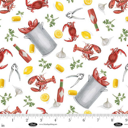 Seaside Boil Lobster Pots and Lobsters Cotton Fabric