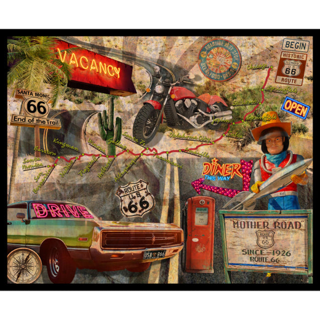 Historic Highway Route 66 Cotton Panel Fabric