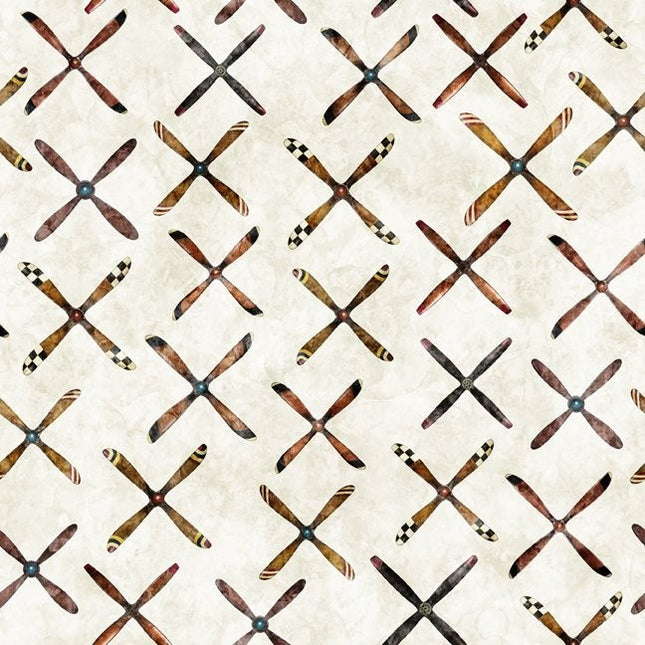 Flying High Propeller Geo Cream Cotton Fabric