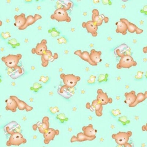 Baby Bear Teal PRE-CUT PIECES Bear Flannel Fabric