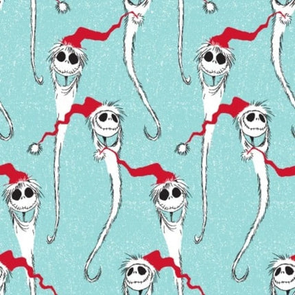 Nightmare Before Christmas Jack Skellington Santa Scarf Aqua Cotton Fabric
