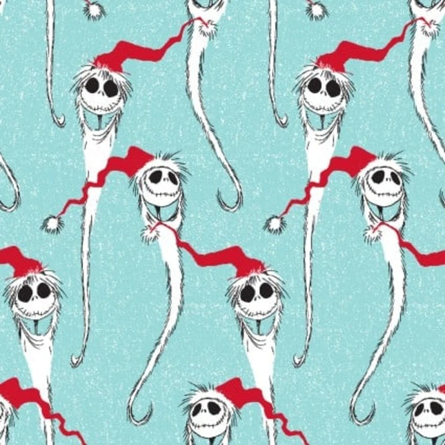 Nightmare Before Christmas Jack Skellington Santa Scarf Aqua Cotton Fabric