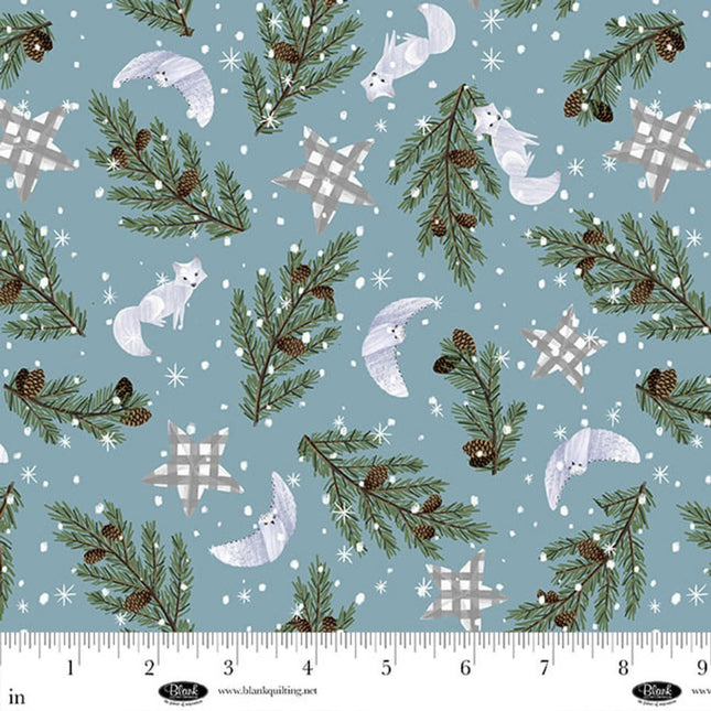 Chill Factor Wildlife Pine Tree Aqua Flannel Fabric