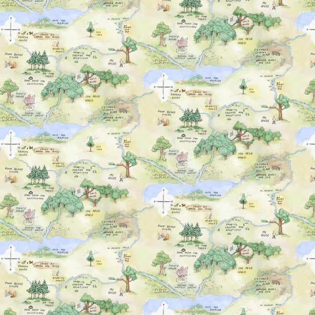 Classic Winnie Map Cotton Fabric
